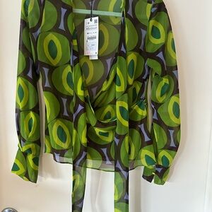 Zara Green Wrap Tie Front Blouse